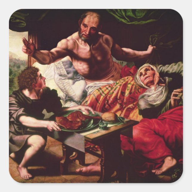 Pegatina Cuadrada Isaac Blessing Jacob (Anverso)