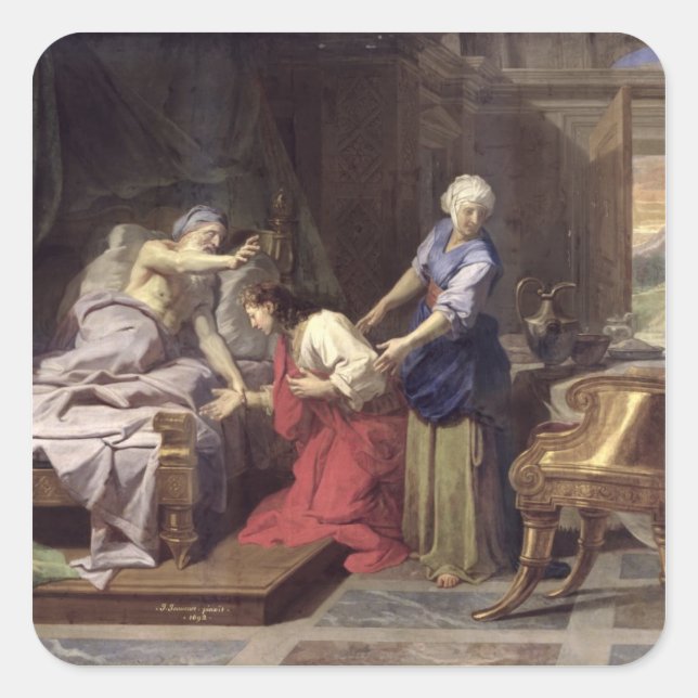Pegatina Cuadrada Isaac Blessing Jacob, 1692 (Anverso)