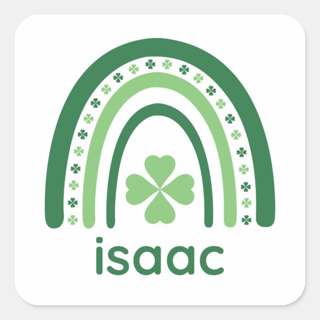 Pegatina Cuadrada isaac Name Clover Boho Rainbow (Anverso)