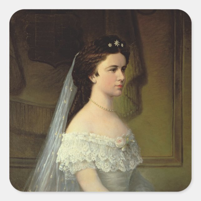 Pegatina Cuadrada Isabel de Baviera, emperatriz de Austria (Anverso)