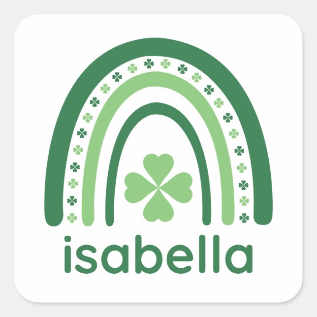 Pegatina Cuadrada isabella Name Clover Boho Rainbow (Anverso)