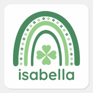 Pegatina Cuadrada isabella Name Clover Boho Rainbow