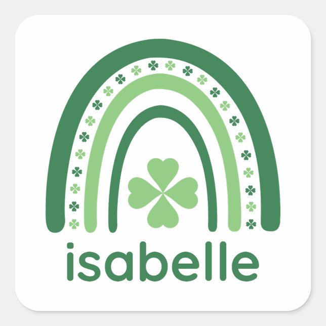 Pegatina Cuadrada isabelle Name Clover Boho Rainbow (Anverso)