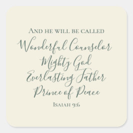 Pegatina Cuadrada Isaiah 9:6 Elegantes Navidades cristianos de color