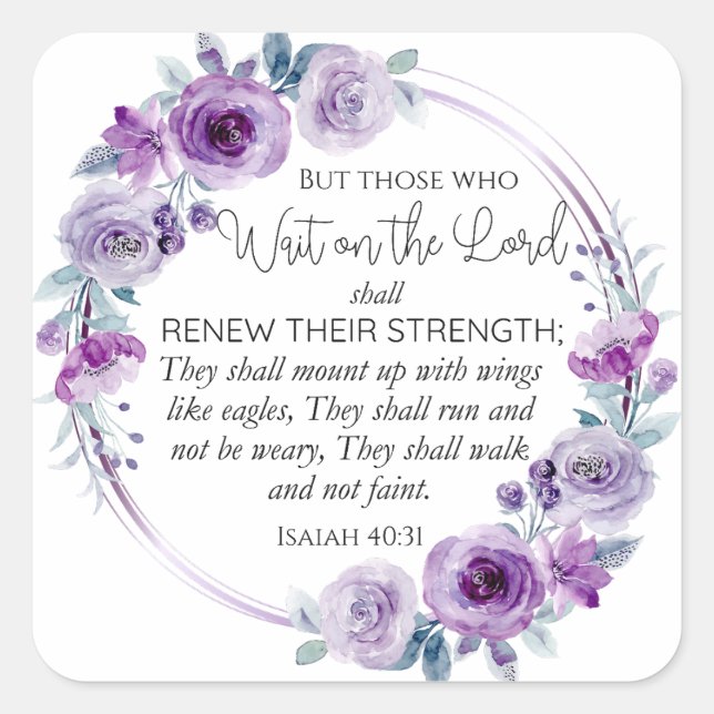 Pegatina Cuadrada Isaías 40:31 Los que esperan en el Señor Floral (Anverso)