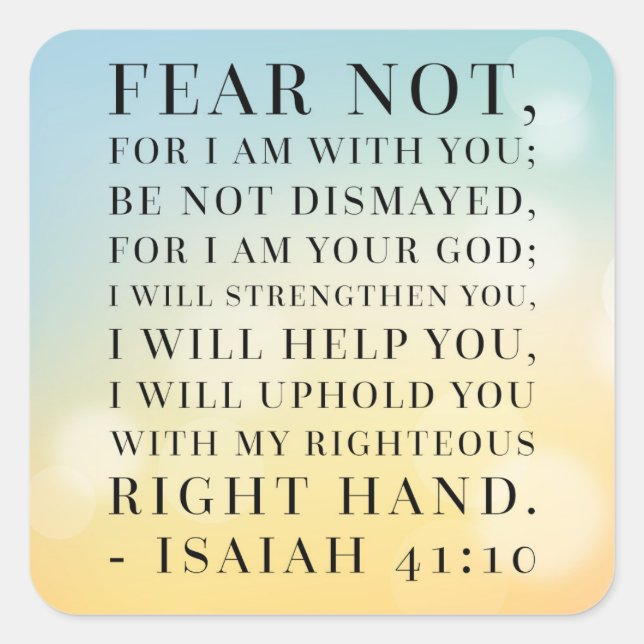 Pegatina Cuadrada Isaías 41:10 Cita Biblia (Anverso)