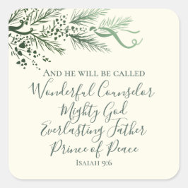 Pegatina Cuadrada Isaías 9:6 Príncipe de la Paz Navidades de Pino Mo