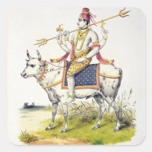 Pegatina Cuadrada Ishana o Shiva, grabado por C. de Motte (1785-183
