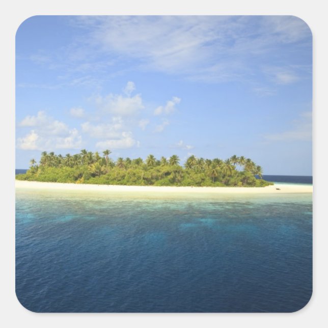 Pegatina Cuadrada Isla Baughagello, Atolón de Huvadhoo del Sur, 3 (Anverso)