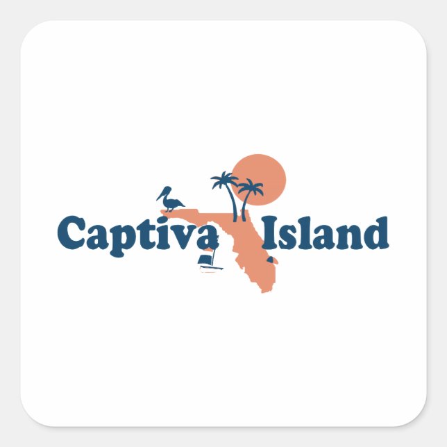 Pegatina Cuadrada Isla Captiva - Diseño de mapas. (Anverso)