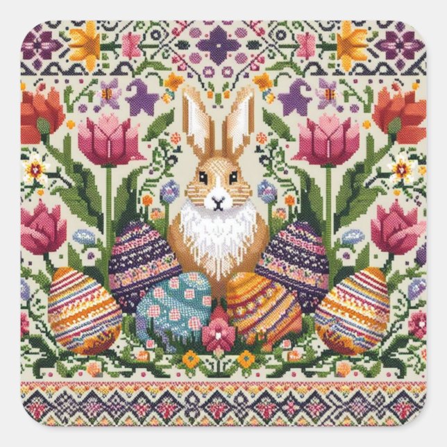 Pegatina Cuadrada Isla Cuta/Colorida Primavera/Feria de Pascua (Anverso)