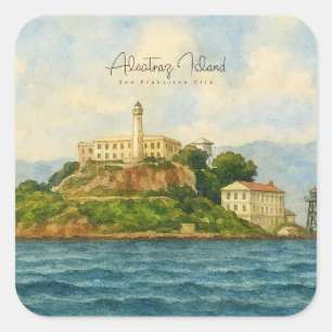 Pegatina Cuadrada Isla de Alcatraz – Lugar emblemático de San Franci