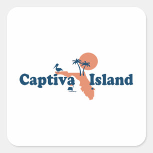 Pegatina Cuadrada Isla de Captiva - diseño del mapa
