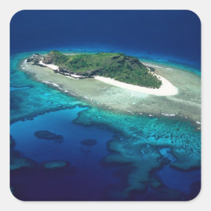 Pegatina Cuadrada Isla Eori, Islas Mamanuca, Fiji - aérea