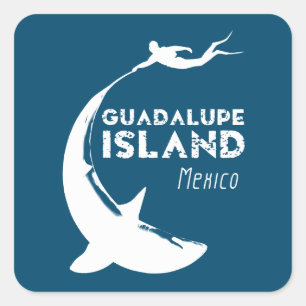 Pegatina Cuadrada Isla Guadalupe México Buceo Scuba Con Tiburones