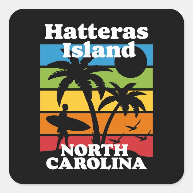 Pegatina Cuadrada Isla Hatteras, Carolina del Norte (Anverso)