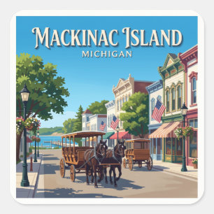 Pegatina Cuadrada Isla Mackinac Calle Principal Michigan