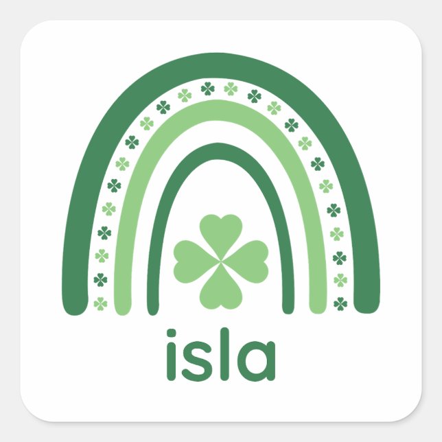 Pegatina Cuadrada isla Name Clover Boho Rainbow (Anverso)