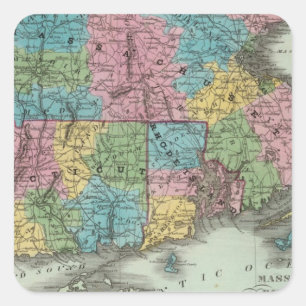Pegatina Cuadrada Isla Rhode De Massachusetts Y Connecticut