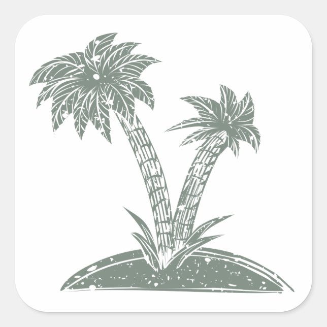 Pegatina Cuadrada Isla Tropical (Anverso)