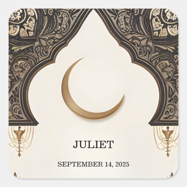 Pegatina Cuadrada Islam Nikkah Árabe Walima Musulmán Despedida de So (Anverso)