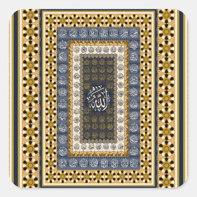 Pegatina Cuadrada Islamic Wall Art Allah Names Calligraphy Geometric (Anverso)