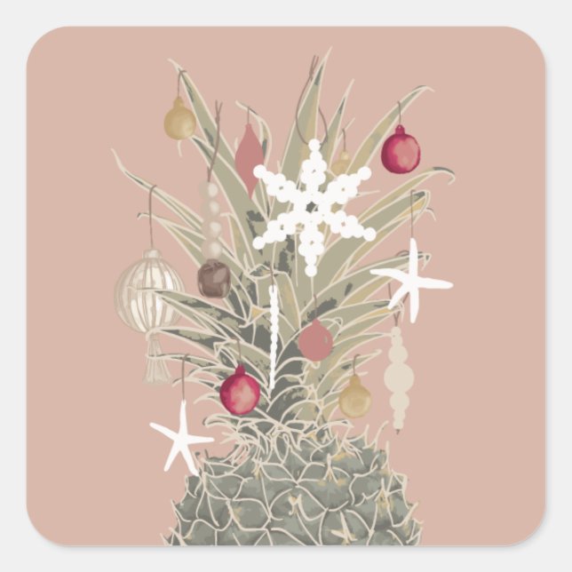 Pegatina Cuadrada Island Pine, Navidades de estilo hawaiano (Anverso)