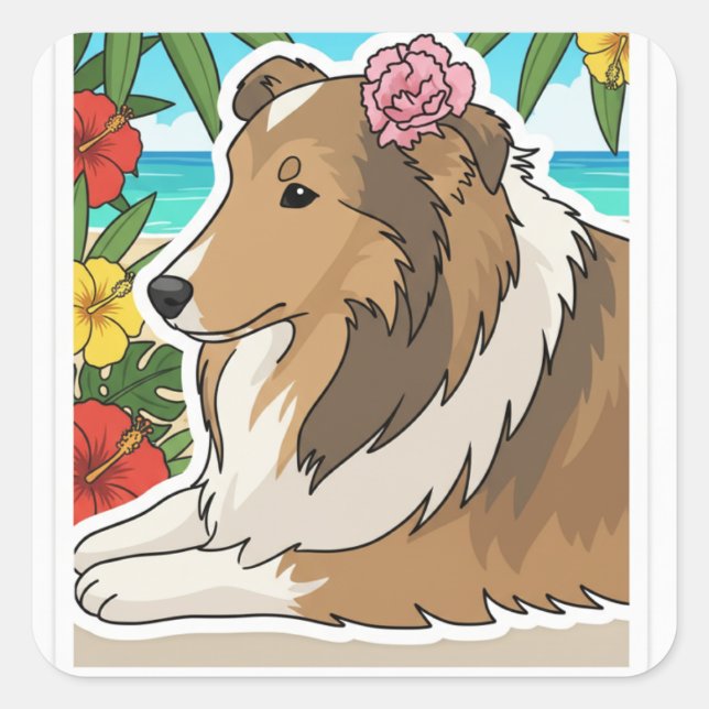Pegatina Cuadrada Island Sheltie (Anverso)