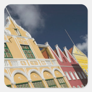 Pegatina Cuadrada Islas ABC, CURACAO, Willemstad: Punda