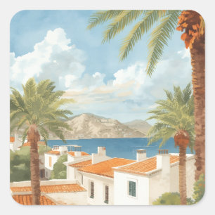 Pegatina Cuadrada Islas Baleares Viaje Francés Vintage