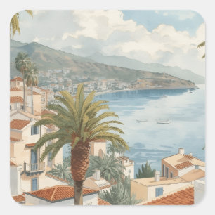 Pegatina Cuadrada Islas Baleares Viaje Francés Vintage