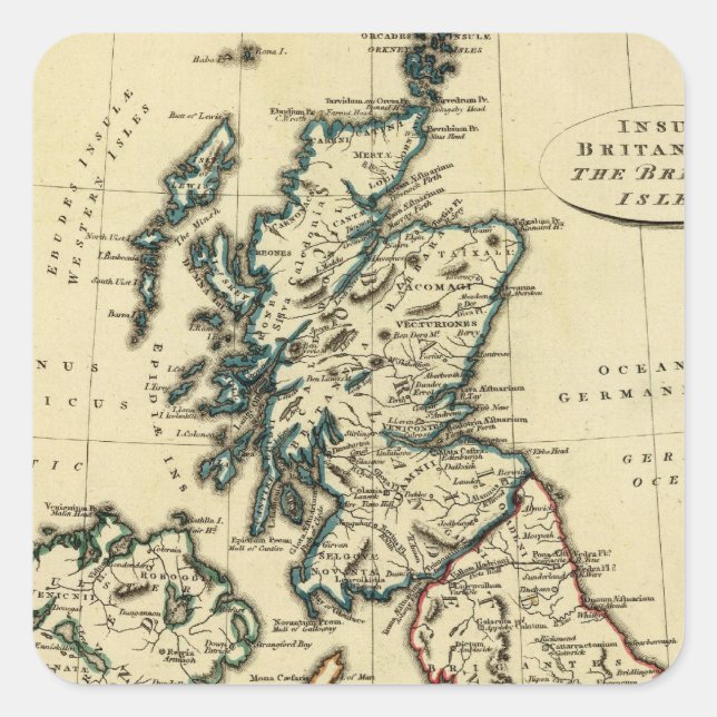 Pegatina Cuadrada Islas Británicas con límites delineados (Anverso)