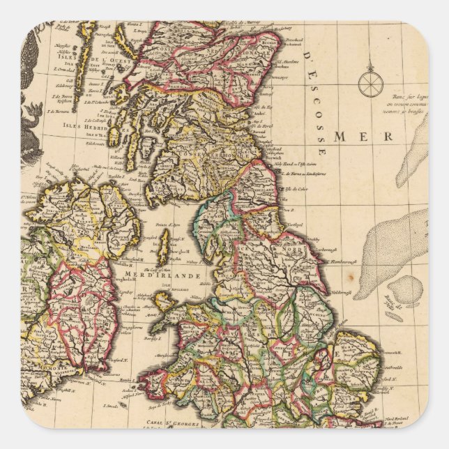 Pegatina Cuadrada Islas Británicas, Inglaterra, Irlanda (Anverso)