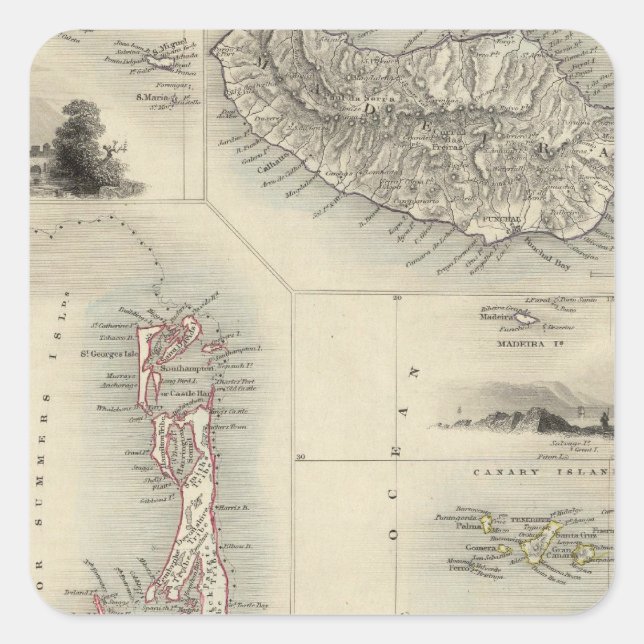 Pegatina Cuadrada Islas del Atlántico (Anverso)