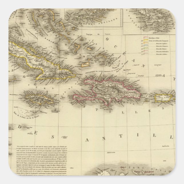 Pegatina Cuadrada Islas del Caribe e Indias Occidentales (Anverso)