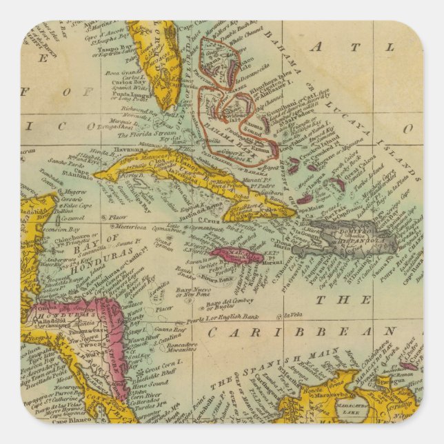 Pegatina Cuadrada Islas del oeste de India (Anverso)