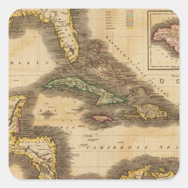 Pegatina Cuadrada Islas del oeste de India (Anverso)