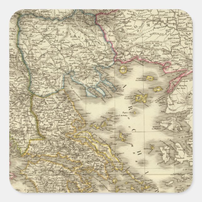 Pegatina Cuadrada Islas griegas modernas, Albania, Macedonia (Anverso)