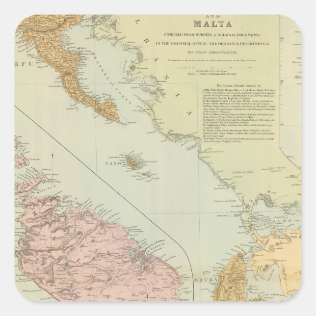 Pegatina Cuadrada Islas Jónicas, Malta (Anverso)