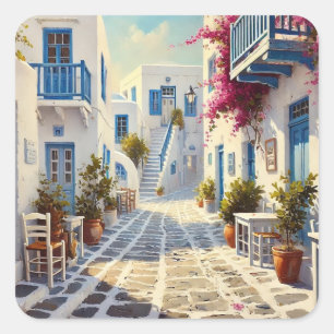 Pegatina Cuadrada Islas Paros Grecia Turística