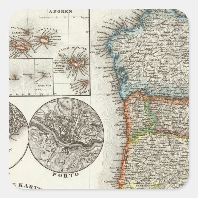 Pegatina Cuadrada Islas Portugal y Cabo Verde (Anverso)