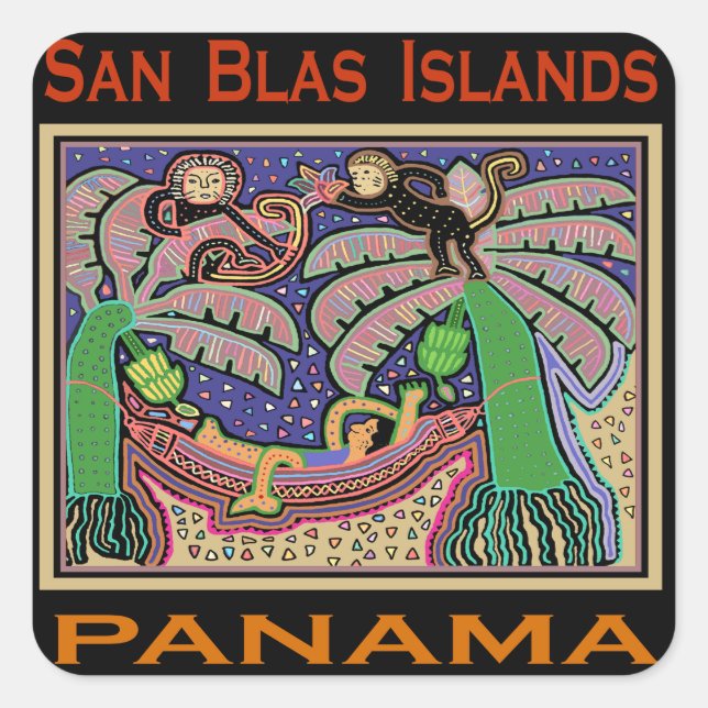 Pegatina Cuadrada Islas San Blas Panamá Mola (Anverso)