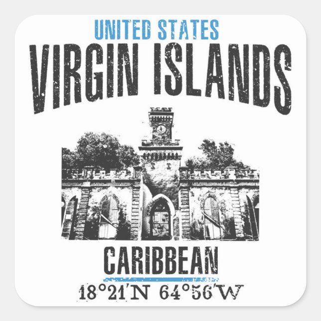 Pegatina Cuadrada Islas Vírgenes (Anverso)