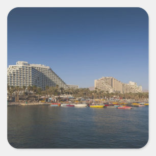 Pegatina Cuadrada Israel, El Negev, Eilat, Mar Rojo frente a la play