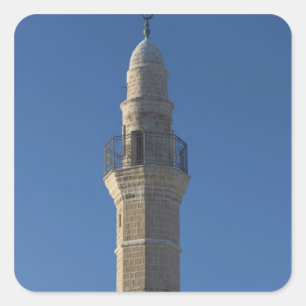 Pegatina Cuadrada Israel, Tel Aviv, Jaffa, minarete de la mezquita