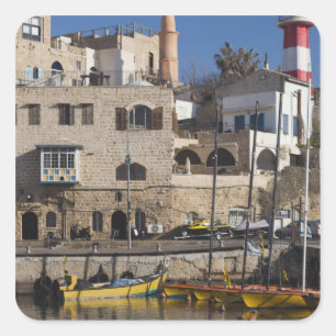Pegatina Cuadrada Israel, Tel Aviv, Jaffa, puerto antiguo de Jaffa
