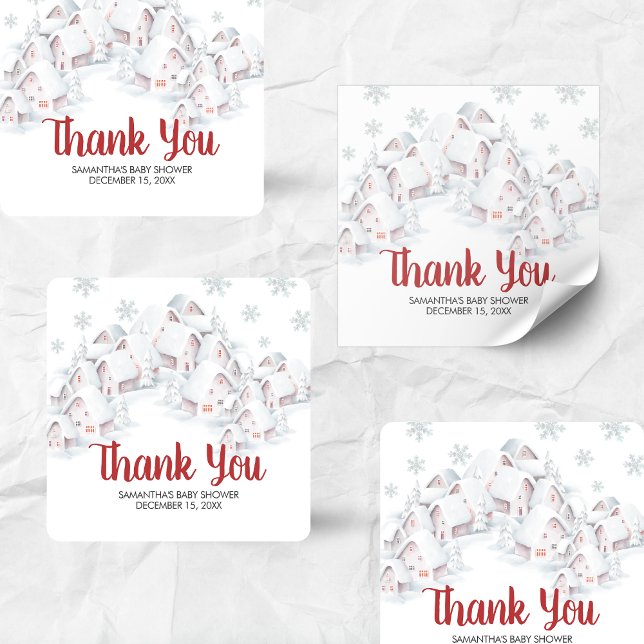 Pegatina Cuadrada It Takes a Village Baby Shower (It Takes a Village Winter Baby Shower Sticker)