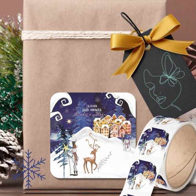 Pegatina Cuadrada It Takes a Village Guardian Snowman Baby Shower (It Takes a Village Guardian Snowman Baby Shower Square Sticker)