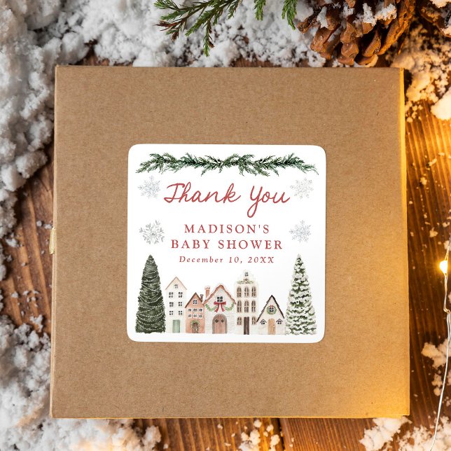 Pegatina Cuadrada It Takes a Village Snowflake Winter Baby Shower (Subido por el creador)
