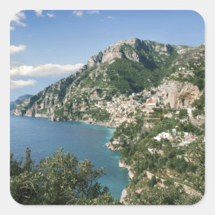 Pegatina Cuadrada Italia, Campania, Península Sorrentina, Positano,